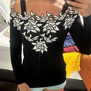 INC Deep Black Sweater with flower detail and cutouts